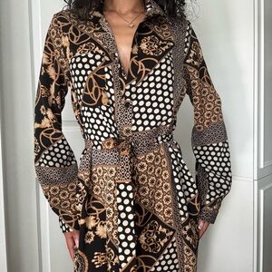 Elegant Black and Brown Patterned Dress